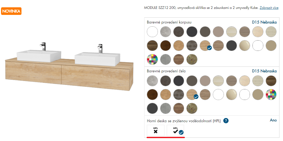 Výběr HPL materiálu u kolekcí MODULE a INVENCE