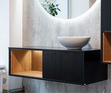 Umyvadlová skrinka ARTEO SZZO 120 v čiernej matnej úprave M17 s vrubovanými čelami s umyvadlom NIKOLO 1