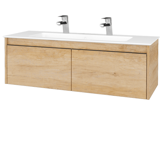 Umývadlová skrinka BONO SZZ2 120 (umývadlo Pura s 2 otvormi na batériu)  - D15 Nebraska - Úchytka T33 - čierna mat - D25 Teak