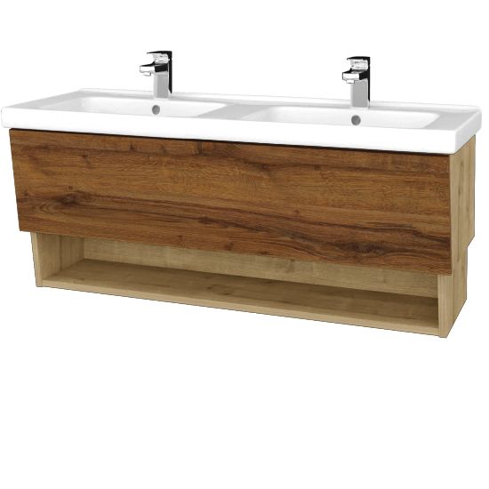 Umývadlová skrinka INVENCE SZZO 125 (dvojumývadlo Harmonia)  - D09 Arlington - D27 Cognac