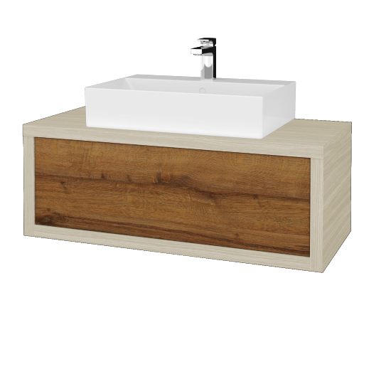 Umývadlová skriňa STORM SZZ 100 (umývadlo Kube)  - D04 Dub - D27 Cognac