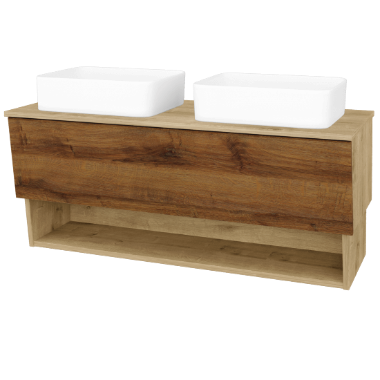 Umývadlová skrinka INVENCE SZZO 125 (2 umývadlá Joy)  - D09 Arlington - D27 Cognac - Nie