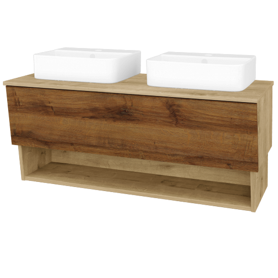 Umývadlová skrinka INVENCE SZZO 125 (2 umývadlá Joy 3)  - D09 Arlington - D27 Cognac - Nie