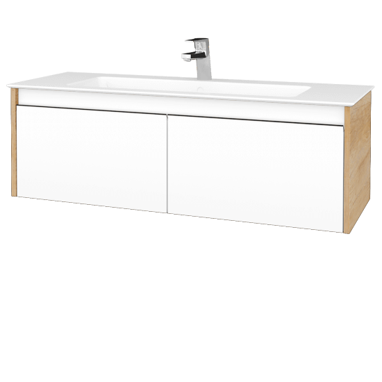 Umývadlová skrinka BONO SZZ2 120 (umývadlo Pura s 1 otvorom pre batériu)  - D15 Nebraska - N01 Biela lesk