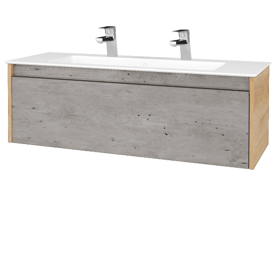 Umývadlová skrinka BONO SZZ 120 (umývadlo Pura s 2 otvormi pre batériu)  - D15 Nebraska - D01 Betón