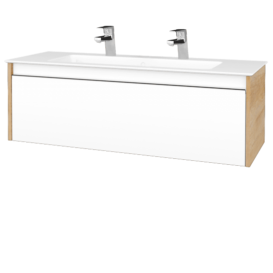 Umývadlová skrinka BONO SZZ 120 (umývadlo Pura s 2 otvormi pre batériu)  - D15 Nebraska - N01 Biela lesk