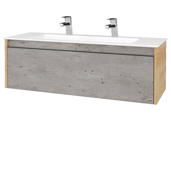 Umývadlová skrinka BONO SZZ 120 (umývadlo Pura s 2 otvormi pre batériu)  - D15 Nebraska - Úchytka T33 - čierna mat - D01 Betón