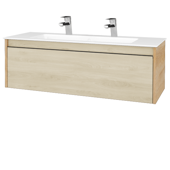 Umývadlová skrinka BONO SZZ 120 (umývadlo Pura s 2 otvormi pre batériu)  - D15 Nebraska - Úchytka T33 - čierna mat - D24 Ohio