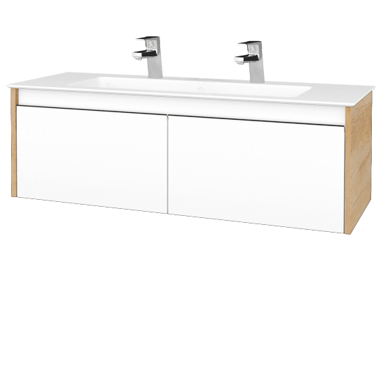 Umývadlová skrinka BONO SZZ2 120 (umývadlo Pura s 2 otvormi na batériu)  - D15 Nebraska - N01 Biela lesk