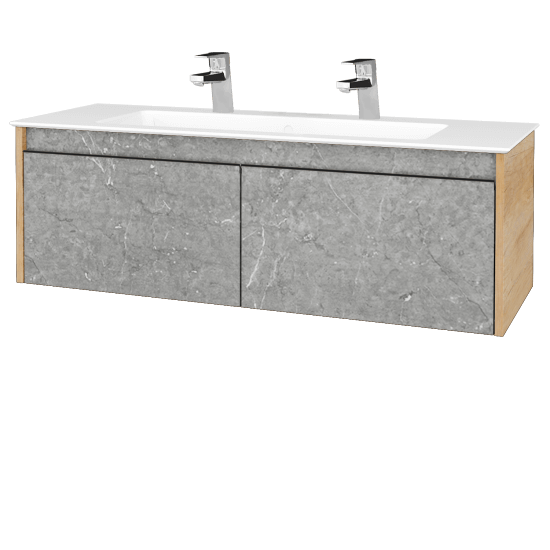 Umývadlová skrinka BONO SZZ2 120 (umývadlo Pura s 2 otvormi na batériu)  - D15 Nebraska - Úchytka T33 - čierna mat - D20 Galaxy