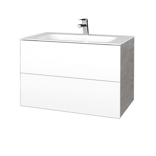 Koupelnová skříňka VARIANTE SZZ2 80 pro umyvadlo Finion - D01 Beton - L01 Bílá vysoký lesk