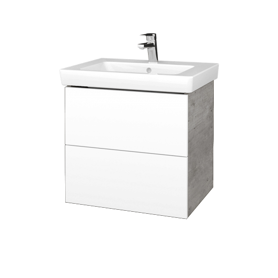 Umývadlová skrinka VARIANTE SZZ2 60 pre umývadlo Subway 2.0 - D01 Betón - L01 Biela vysoký lesk