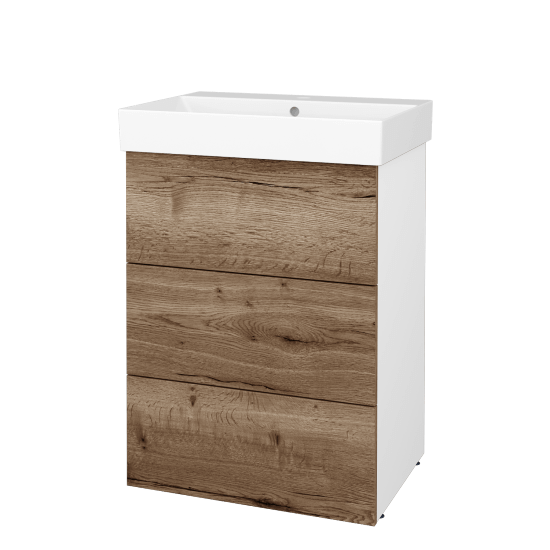 Skrinka pod umývadlo FLOOR SUZ3 60  - L01 Biela vysoký lesk - D21 Tobacco