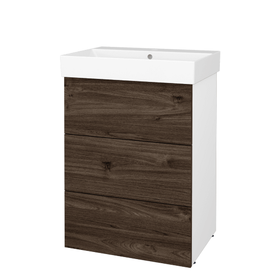 Skrinka pod umývadlo FLOOR SUZ3 60  - L01 Biela vysoký lesk - D25 Teak