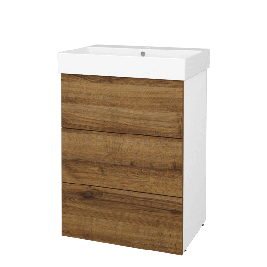 Skrinka pod umývadlo FLOOR SUZ3 60  - L01 Biela vysoký lesk - D27 Cognac