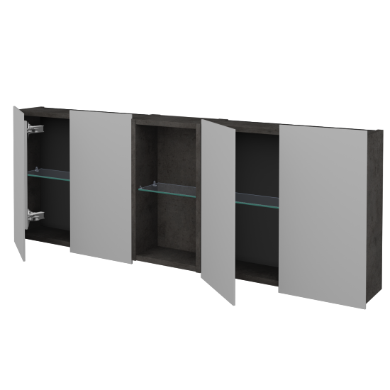 Štvordverová zrkadlová skrinka AVANTI GA4EO 140  - D16  Tmavý betón