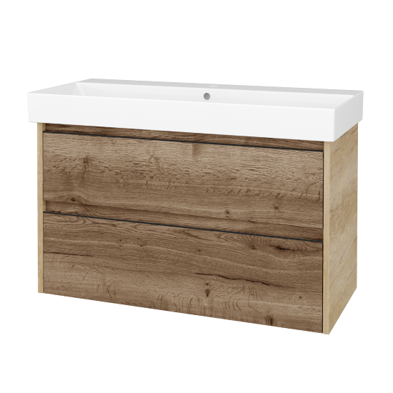 Skrinka pod umývadlo BONO SZZ2 100 (umývadlo Glance)  - D15 Nebraska - Úchytka T33 - čierna mat - D21 Tobacco