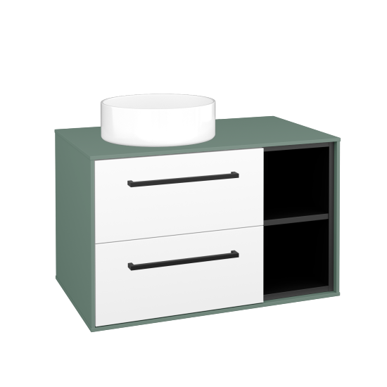 Skrinka pod umývadlo KVADRO SZZ2O2P 80 (umývadlo Circo)  - M18 Mint mat - Úchytka T06 - N01 Biela lesk - Nie