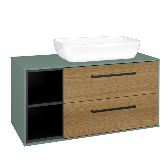 Skrinka pod umývadlo KVADRO SZZ2O2L 100 (umývadlo Felis 1)  - M18 Mint mat - Úchytka T06 - D29 Honey - Nie