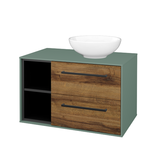 Skrinka pod umývadlo KVADRO SZZ2O2L 80 (umývadlo Nikolo 1)  - M18 Mint mat - Úchytka T06 - D27 Cognac - Nie