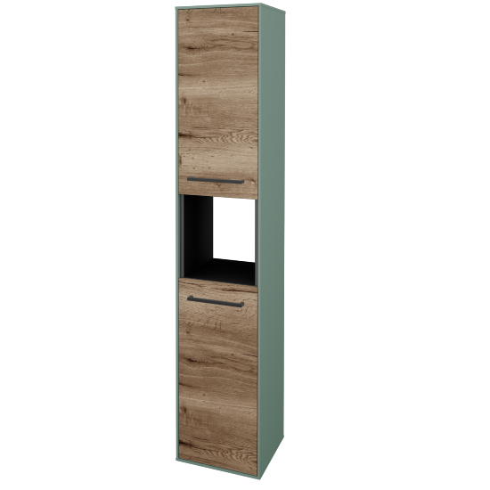 Vysoká kúpeľňová skriňa KVADRO SVD2O 35  - M18 Mint mat - Úchytka T06 - D21 Tobacco - Levé - Nie