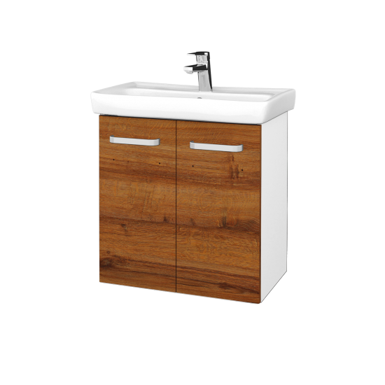 Kúpeľňová skriňa DOOR SZD2 60  - M01 Biela mat - Úchytka T01 - D27 Cognac