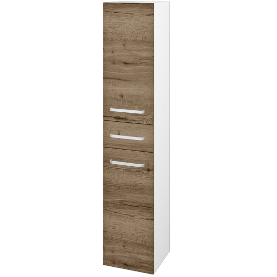 Vysoká skriňa DOS SVD2Z 35  - N01 Biela lesk - Úchytka T01 - D21 Tobacco - Levé