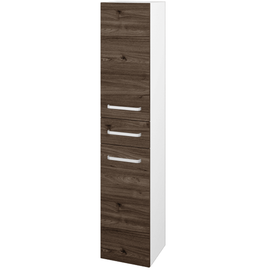 Vysoká skriňa DOS SVD2Z 35  - N01 Biela lesk - Úchytka T01 - D25 Teak - Levé