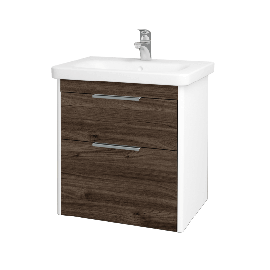 Kúpeľňová skrinka ENZO SZZ2 65  - L01 Biela vysoký lesk - D25 Teak
