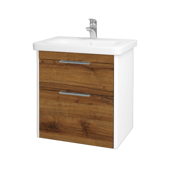 Kúpeľňová skrinka ENZO SZZ2 65  - L01 Biela vysoký lesk - D27 Cognac