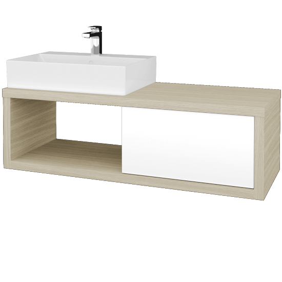 Umývadlová skriňa STORM SZZO 120 (umývadlo Kube)  - D04 Dub - L01 Biela vysoký lesk - Levé