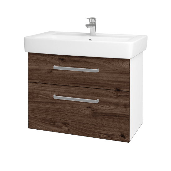 Kúpeľňová skrinka Q MAX SZZ2 80  - N01 Biela lesk - Úchytka T01 - D25 Teak