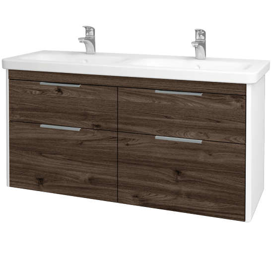 Kúpeľňová skrinka ENZO SZZ4 130  - L01 Biela vysoký lesk - D25 Teak