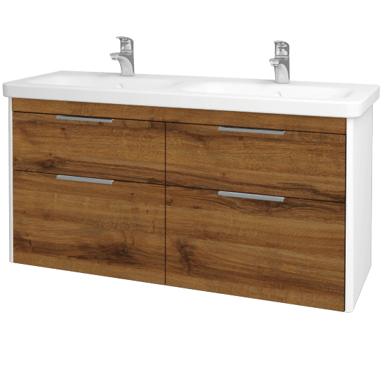 Kúpeľňová skrinka ENZO SZZ4 130  - L01 Biela vysoký lesk - D27 Cognac